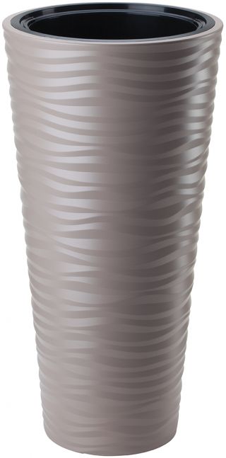 Doniczka okrągła wysoka Sahara Slim - mrozoodporna - 30 cm - szarobeżowa