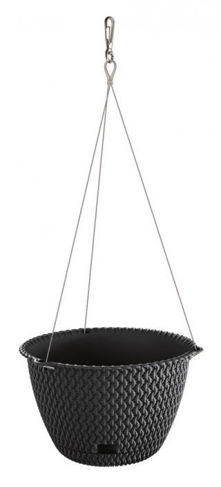 Doniczka wisząca z nierdzewnym łańcuszkiem okrągła + podstawka Splofy Round W - 23 cm - antracyt