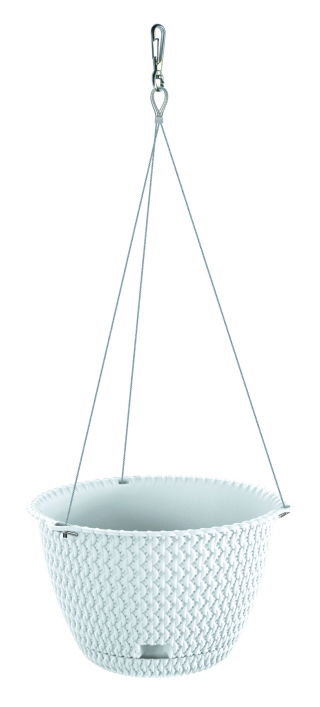 Doniczka wisząca z nierdzewnym łańcuszkiem okrągła + podstawka Splofy Round W - 23 cm - biały